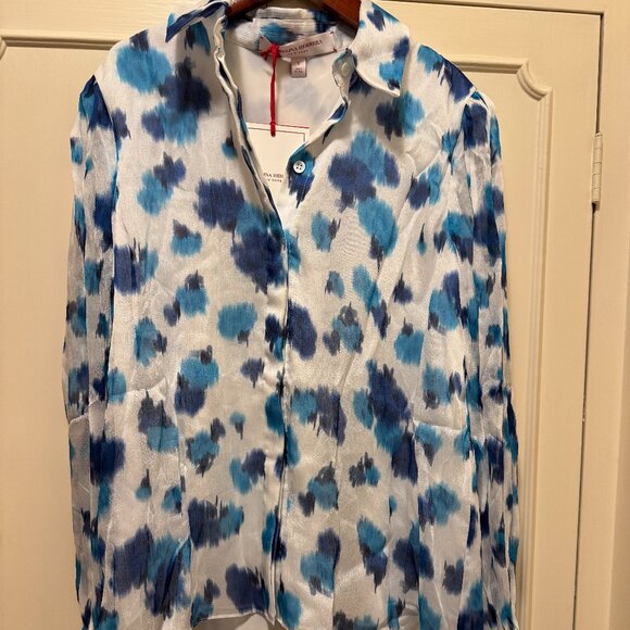 Carolina Herrera Tie-Dye Print Long Sleeve Button-Up Top w/ Tags - Picture 4 of 7